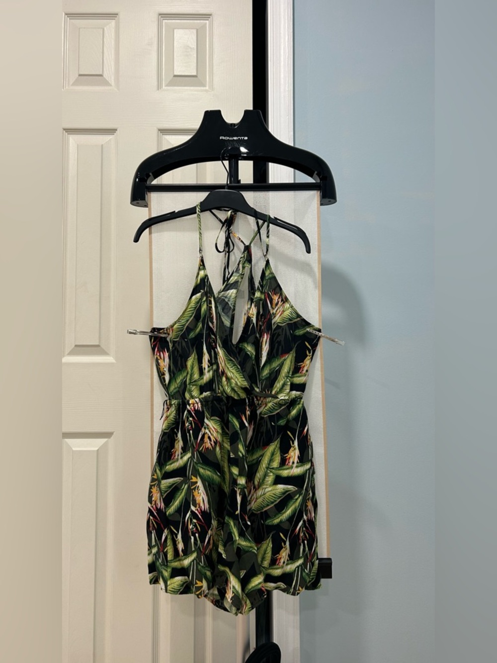 BCBGMaxAzria Black Tropical Print Jumpsuit